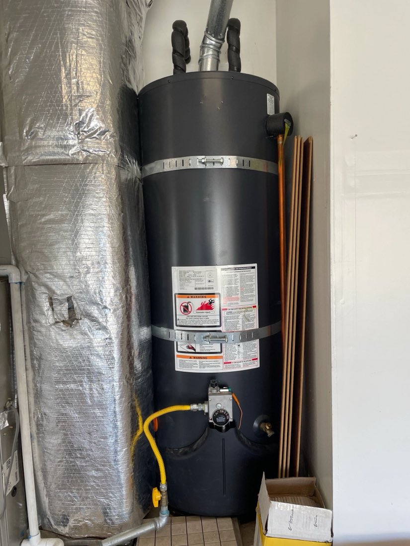 Newly installed and strapped water heater